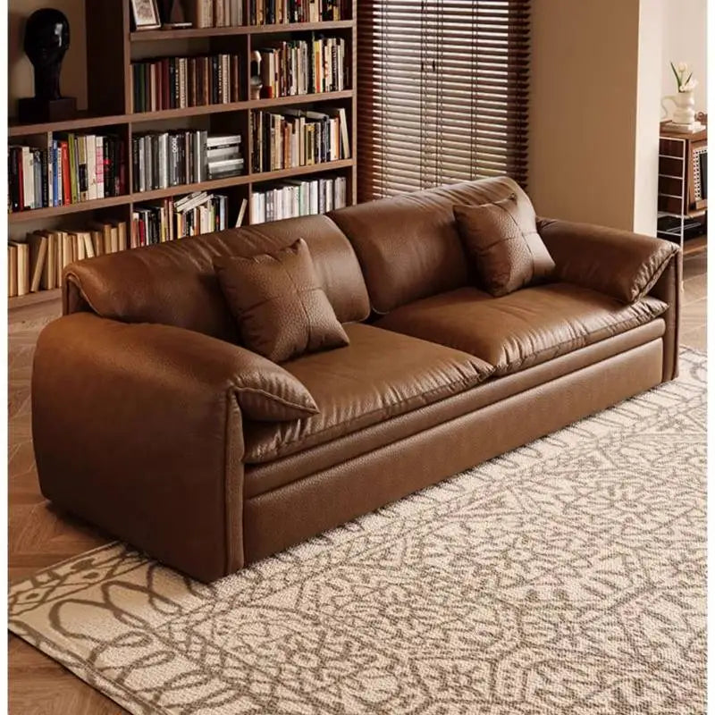 European Sofa Bed Brown Faux Leather. Italian Modern Sleeper Couch Chaise Lounge Small Canape Salon