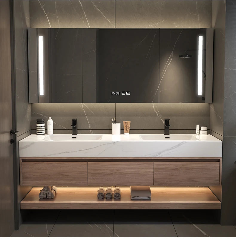 Modern Black  Slate Intergrated Seamless Washbasin with Sink, vanity with drawers