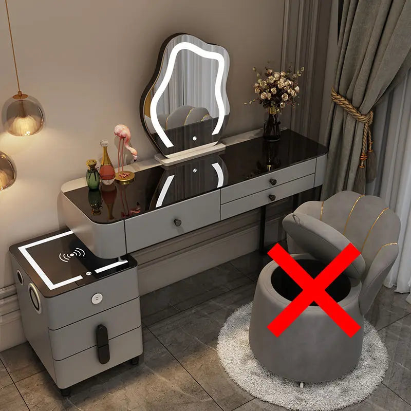 Nordic Vanity Glass Luxury table with charging wireless, nightstand with cloud mirror