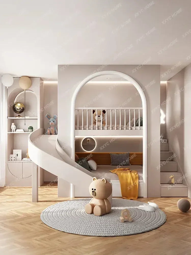 Children's Bed with Tree House -Hole Duplex, Attic, lower bunk bed, sliding ladder