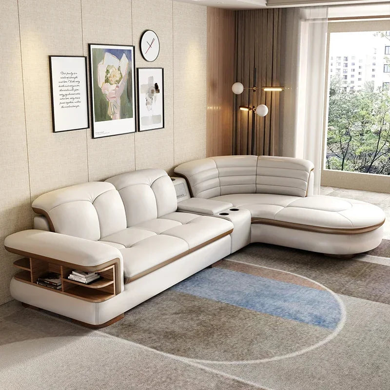 Modern Designer Genuine Leather Sofa, Reclining Sofa Corner Sectional