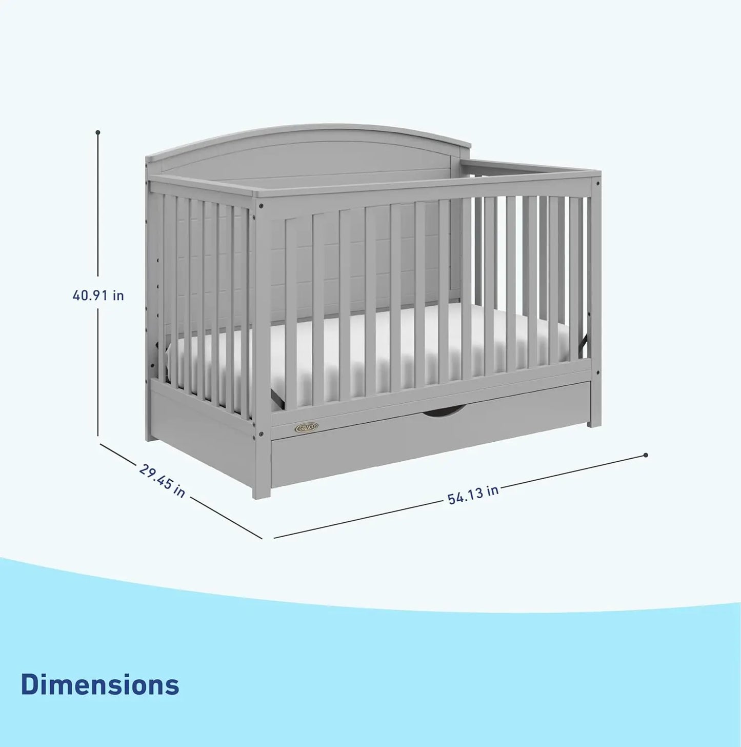 Graco 5-in-1 Convertible Crib (Pebble Gray) -w/ drawer.  Full-Size Storage Drawer, Converts