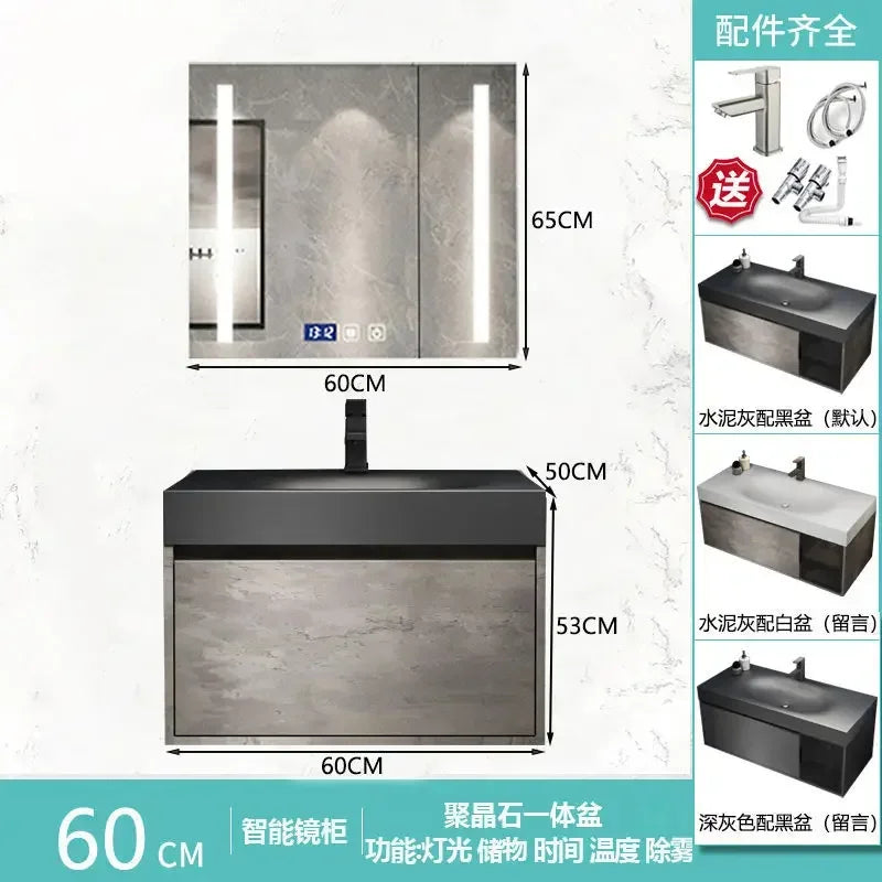 Rock Integrated Washbasin ,  Vanity Cabinets with Sink, Smart Modern mirror cabinet