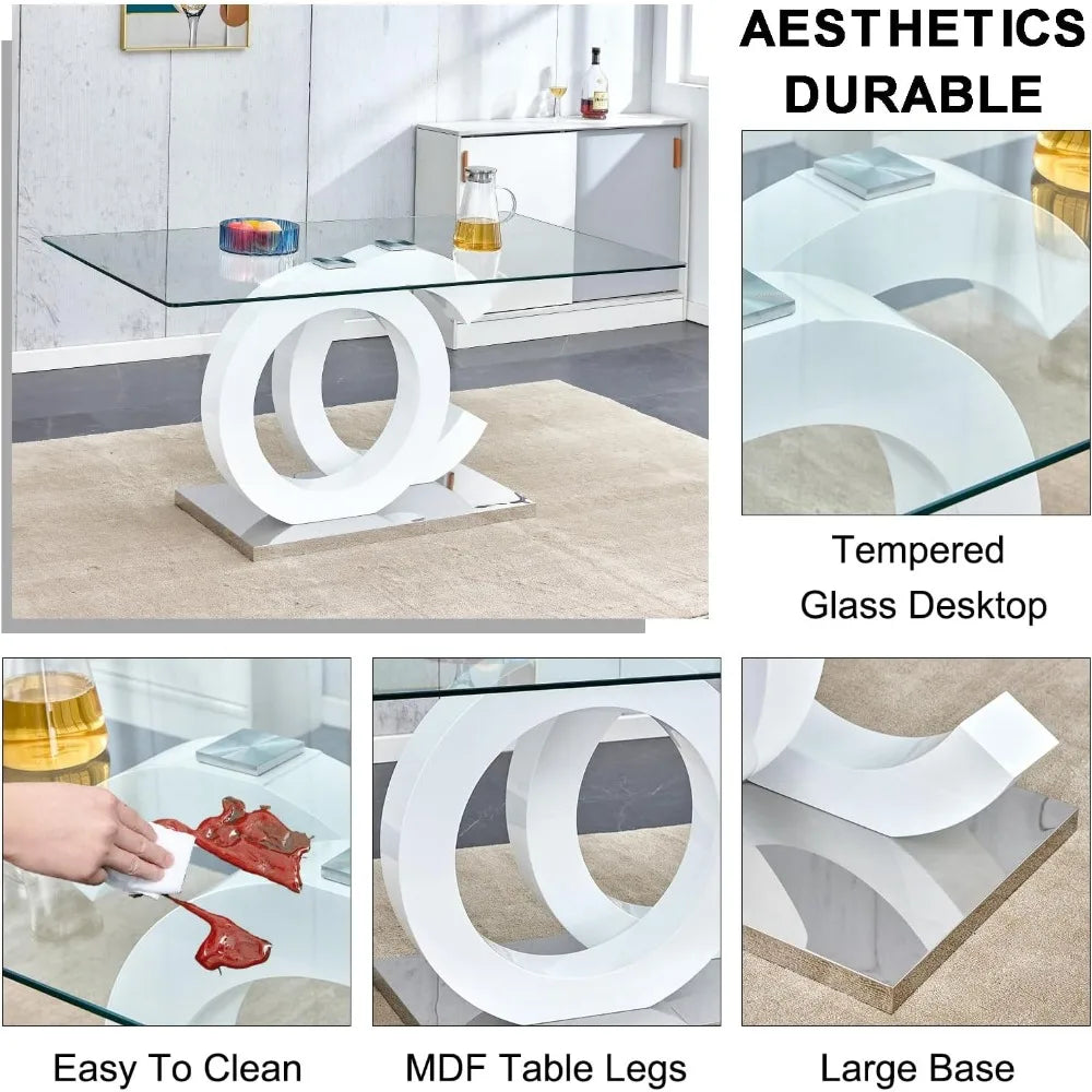 Glass Table Set for 6 ,7 Piece Set, Tempered Glass Top,  PU Leather,  Chairs ,Easy Assembly