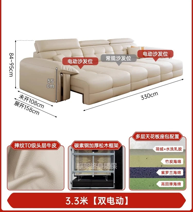 Leather Recliner Dual use electric function Double retractable sleep couch