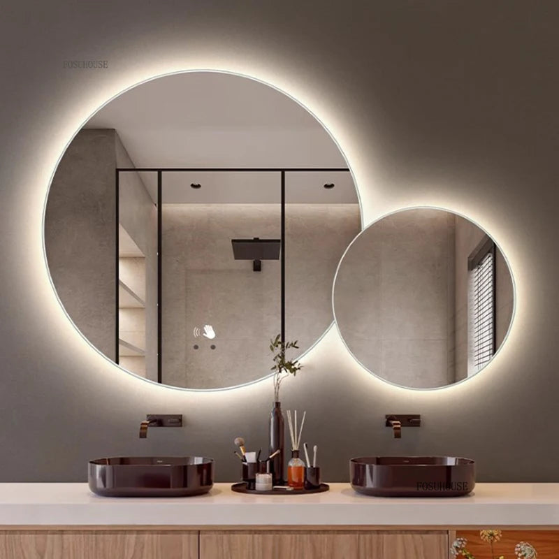 Nordic Wall Mounted decorative circular mirror with LED light,