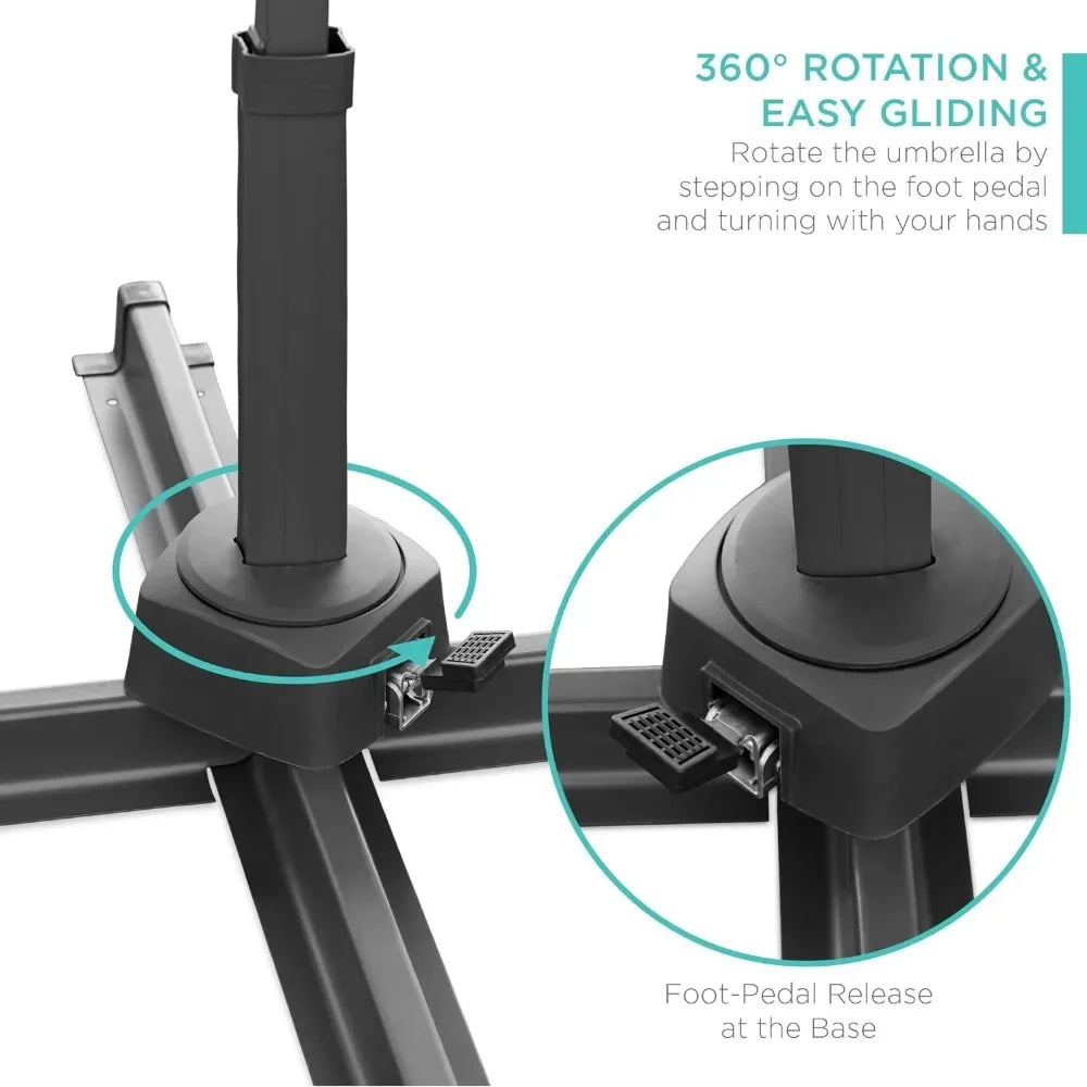 Solar LED Cantilever  Umbrella, 360 Rotation Hanging Offset, Outdoor Sun Shade fo, Deck