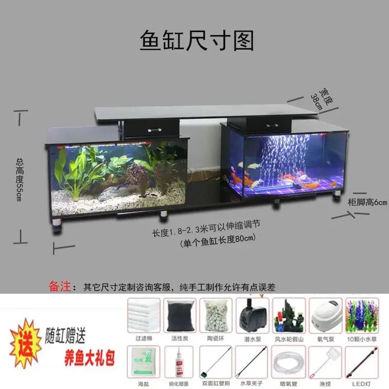 Household TV cabinet fish aquarium ,ultra white , glass table, water-free, double tank