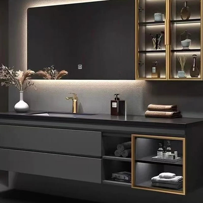 Rock Cabinet Modern, Narrow, Simple Corner Storage Cabinet Organizer  Mirror Vanity Unit Luxury Wall Shelves