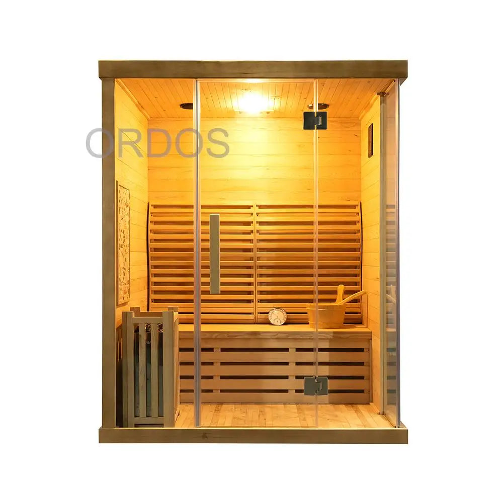 Indoor Hemlock Wood Traditional . 3 person, luxury steam sauna room