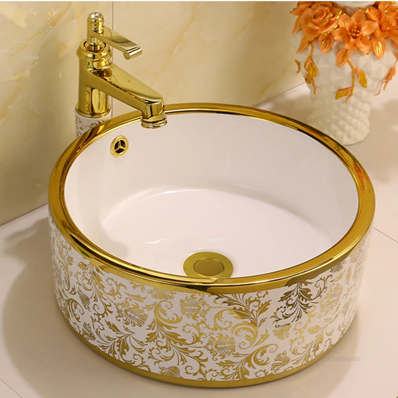 American Golden Ceramic Countertop Luxury Creative Balcony Washing Sink