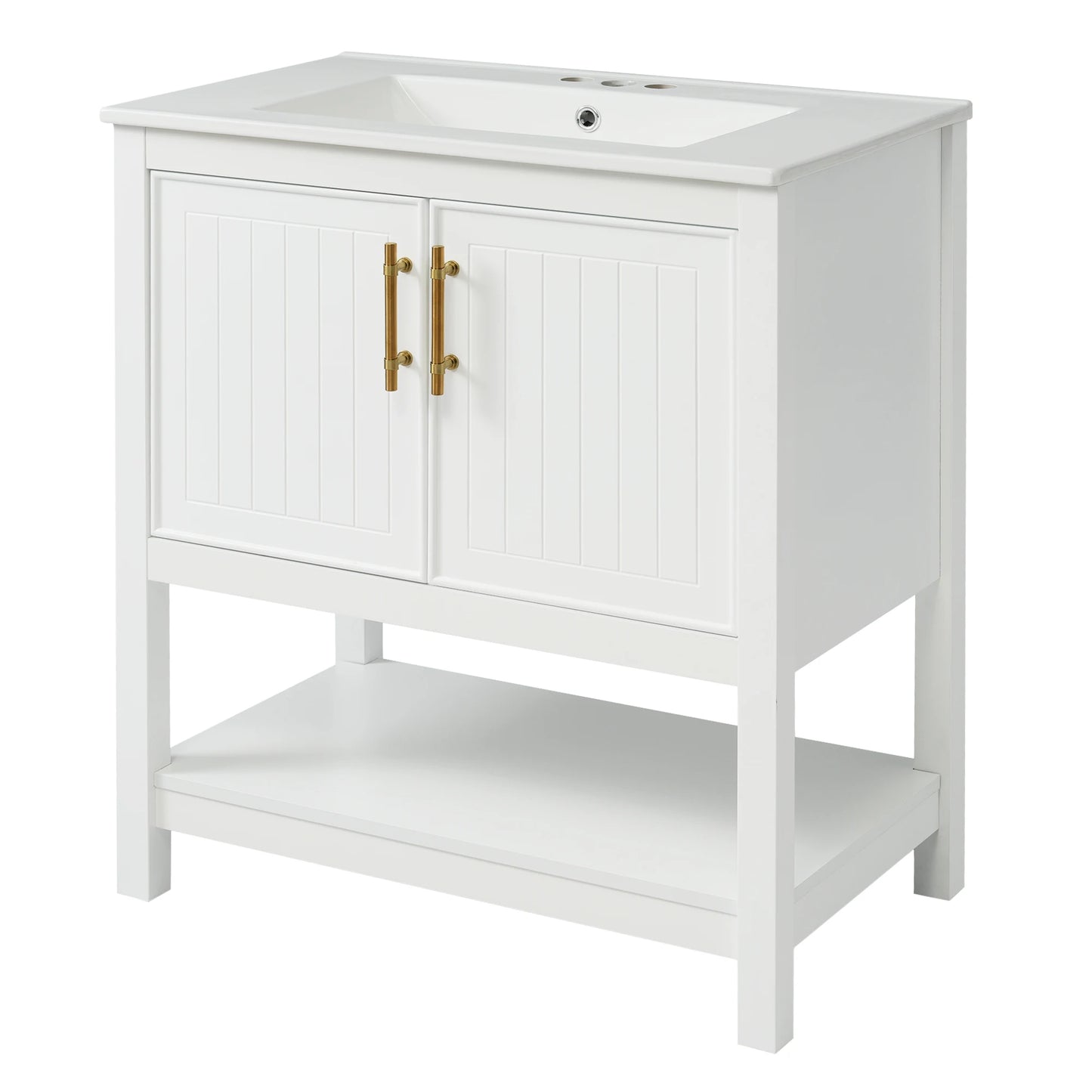 Small White Vanity with Ceramic Sink ;Versatile Storage