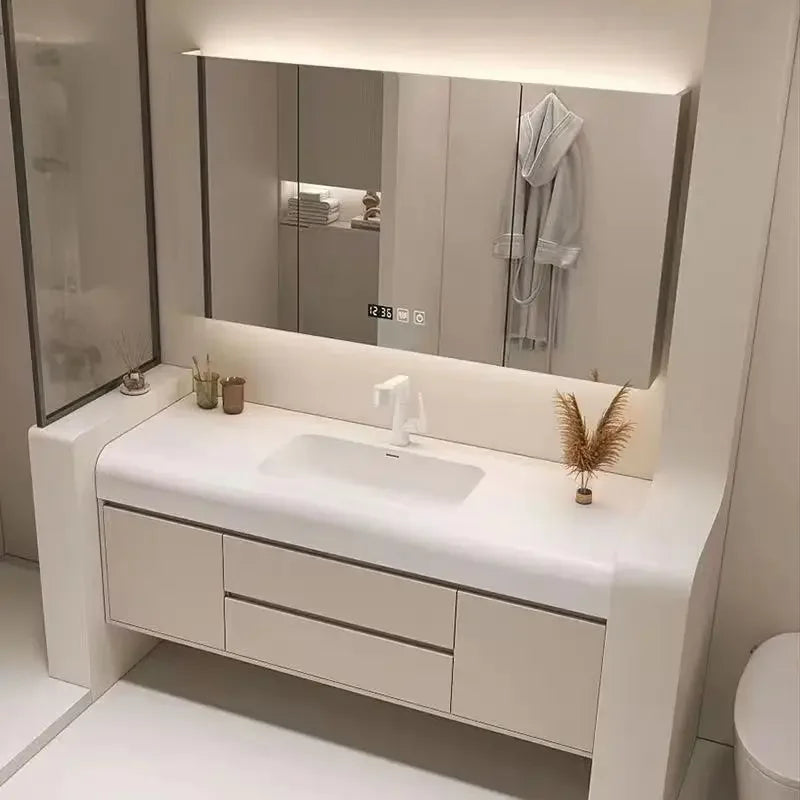 Nordic Vanity Sink White Rock Integrated Washbasin light, luxury, simple cabinet
