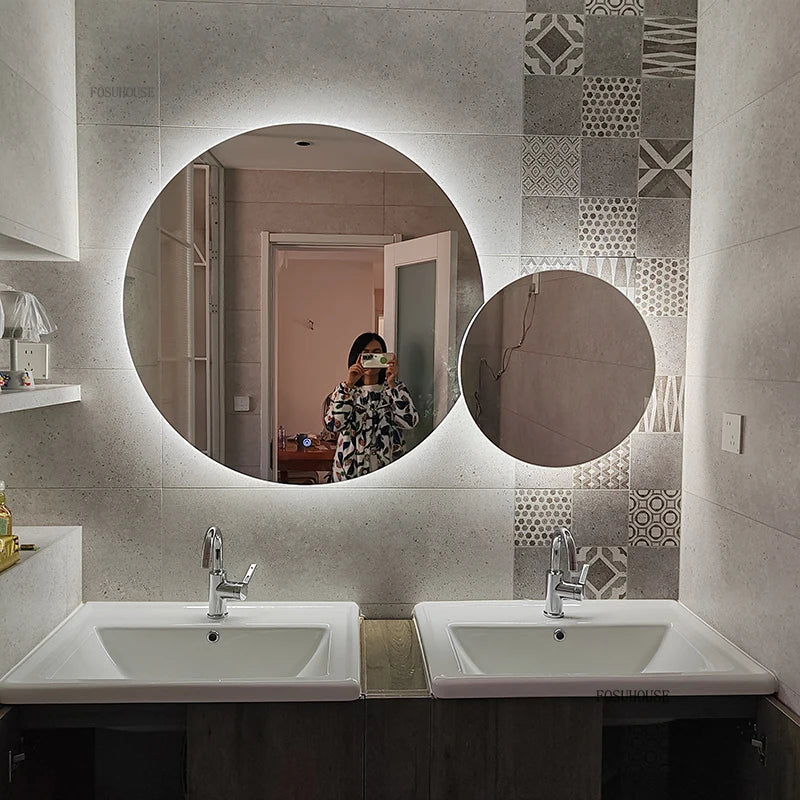 Nordic Wall Mounted decorative circular mirror with LED light,