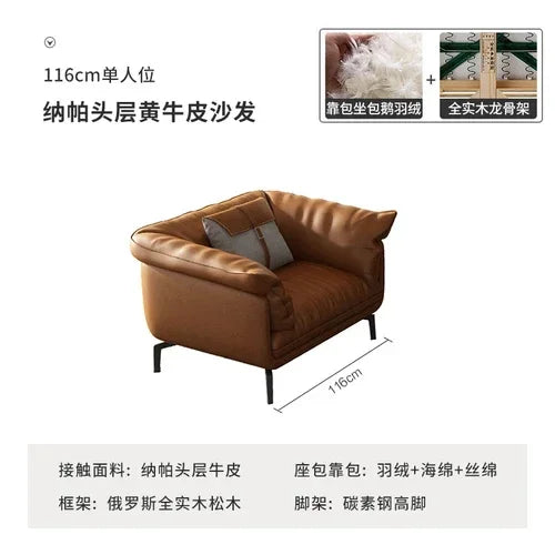 Nordic Simple Soft Sofa  Vintage Brown Girl 3 Seater Designer Leather Love Seat