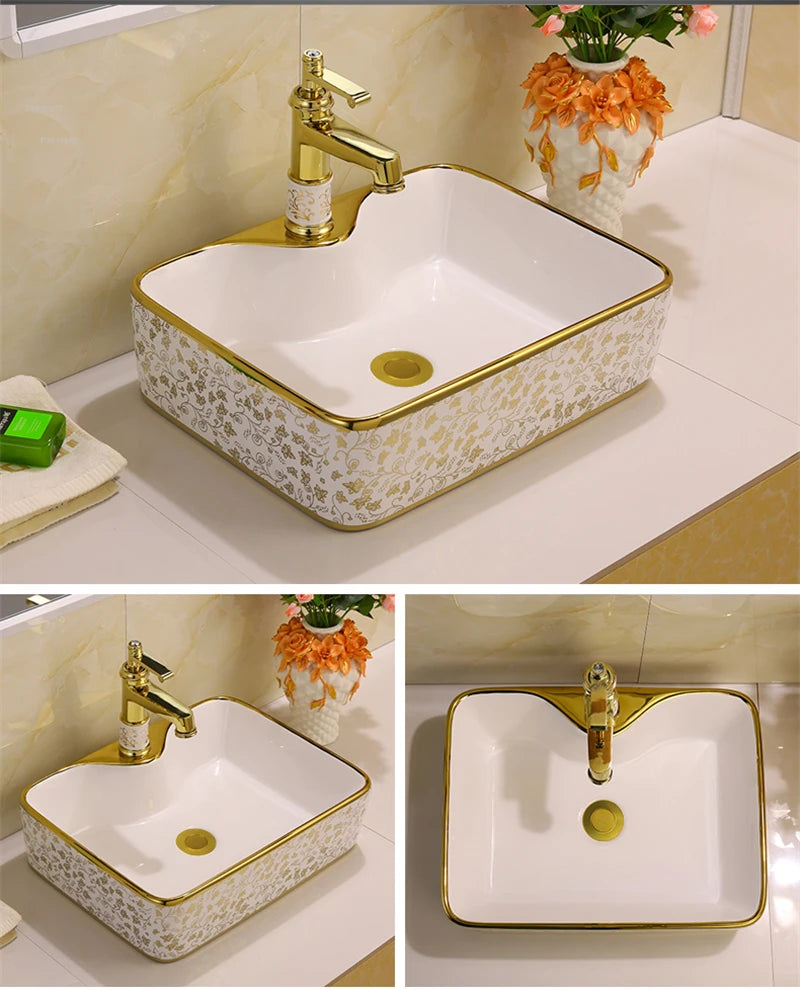 American Golden Ceramic Countertop Luxury Creative Balcony Washing Sink