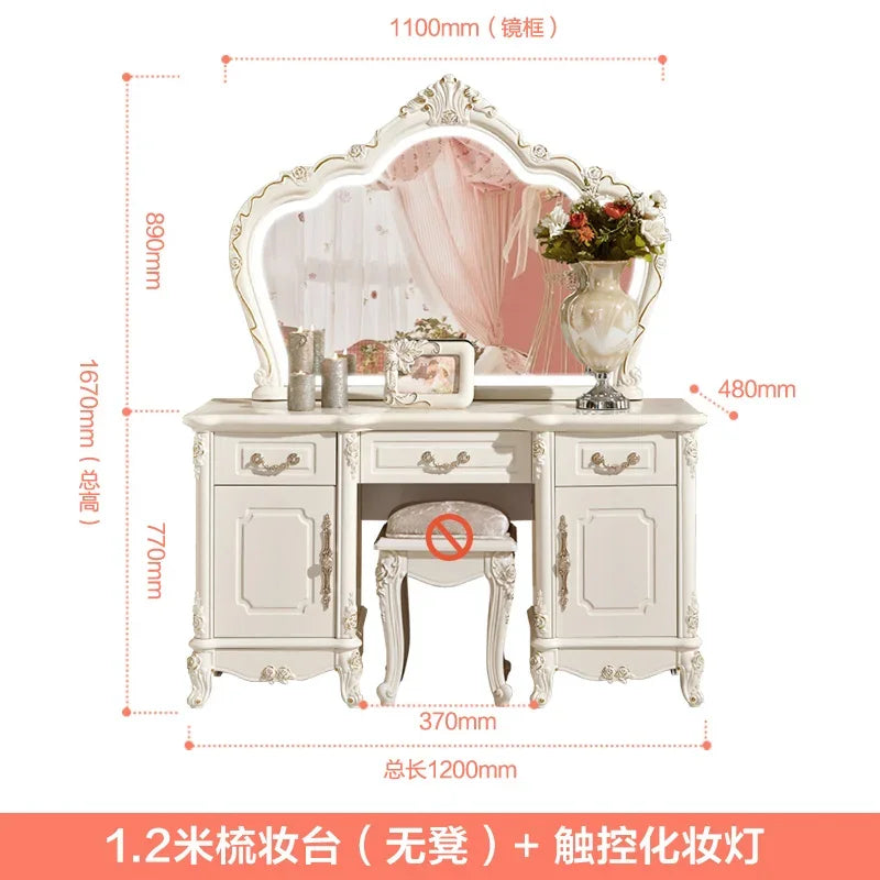 Nordic European Luxury  Girls Wooden White Tall Makeup Vanity