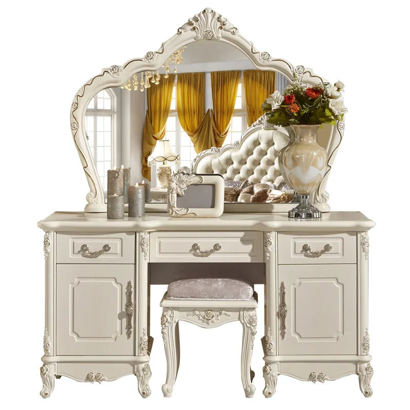 Nordic European Luxury  Girls Wooden White Tall Makeup Vanity