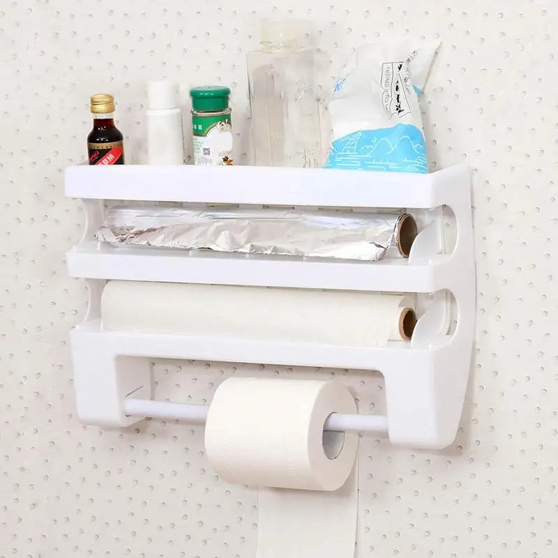 Dispenser with  Rack Plastic Cutter   Paper Towel Holder Kitchen Organizer