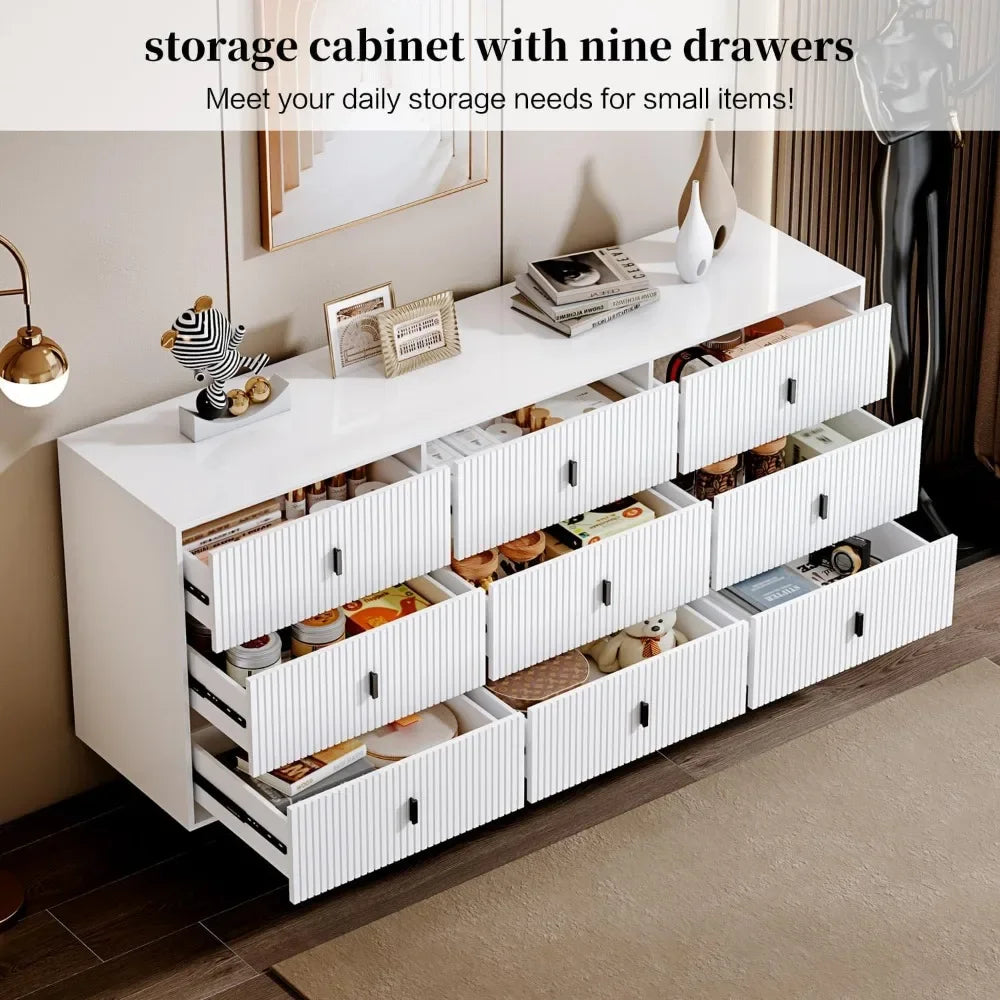 Dresser, 9 drawers, deep, storage, polished