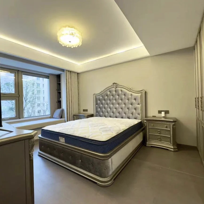 Modern Design Luxury Queen Size bed frame,  Space Saving Shelves