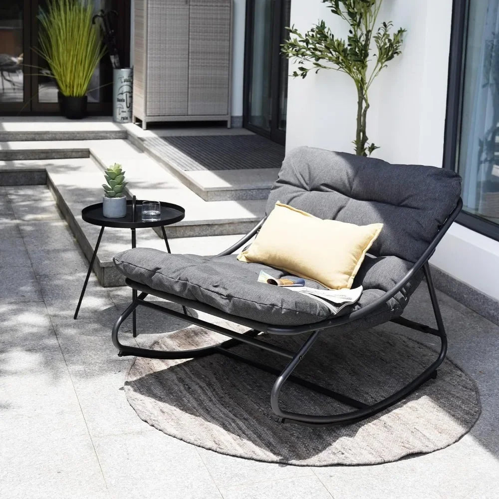 , Metal Lounge Rocking Chair with Thick Comfy Cushion