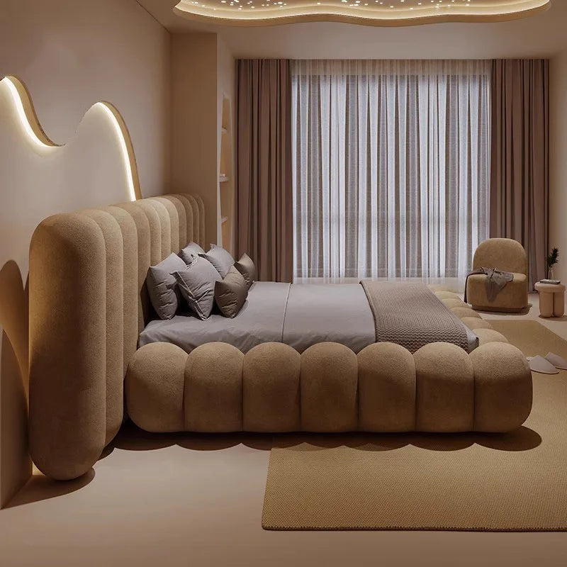 Sun Cream Hotel Wooden Bed cute, large, comfortable Italian lounge suite, salon