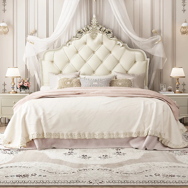 Matrimonial French Kingsize Bed Wooden Frame Headboard Luxury Shelves