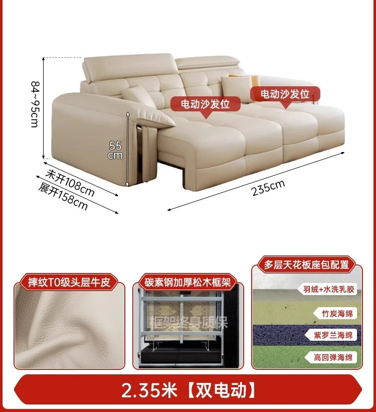 Leather Recliner Dual use electric function Double retractable sleep couch