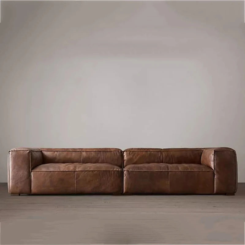 Nordic Italiano Luxury Brown  Leather  Lazy Puffs , Double Lounge Floor Couch