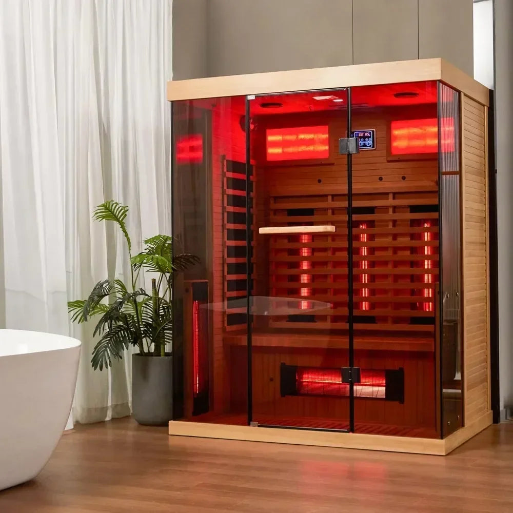 Indoor Home Sauna 2-3person Spa Room with Rapid Heating,Panoramic Tempered Glass & Oxygen Bar. Far Infared