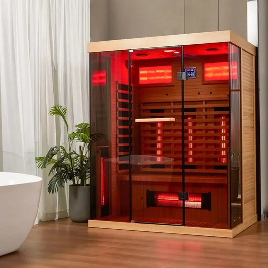 Indoor Home Sauna 2-3person Spa Room with Rapid Heating,Panoramic Tempered Glass & Oxygen Bar. Far Infared