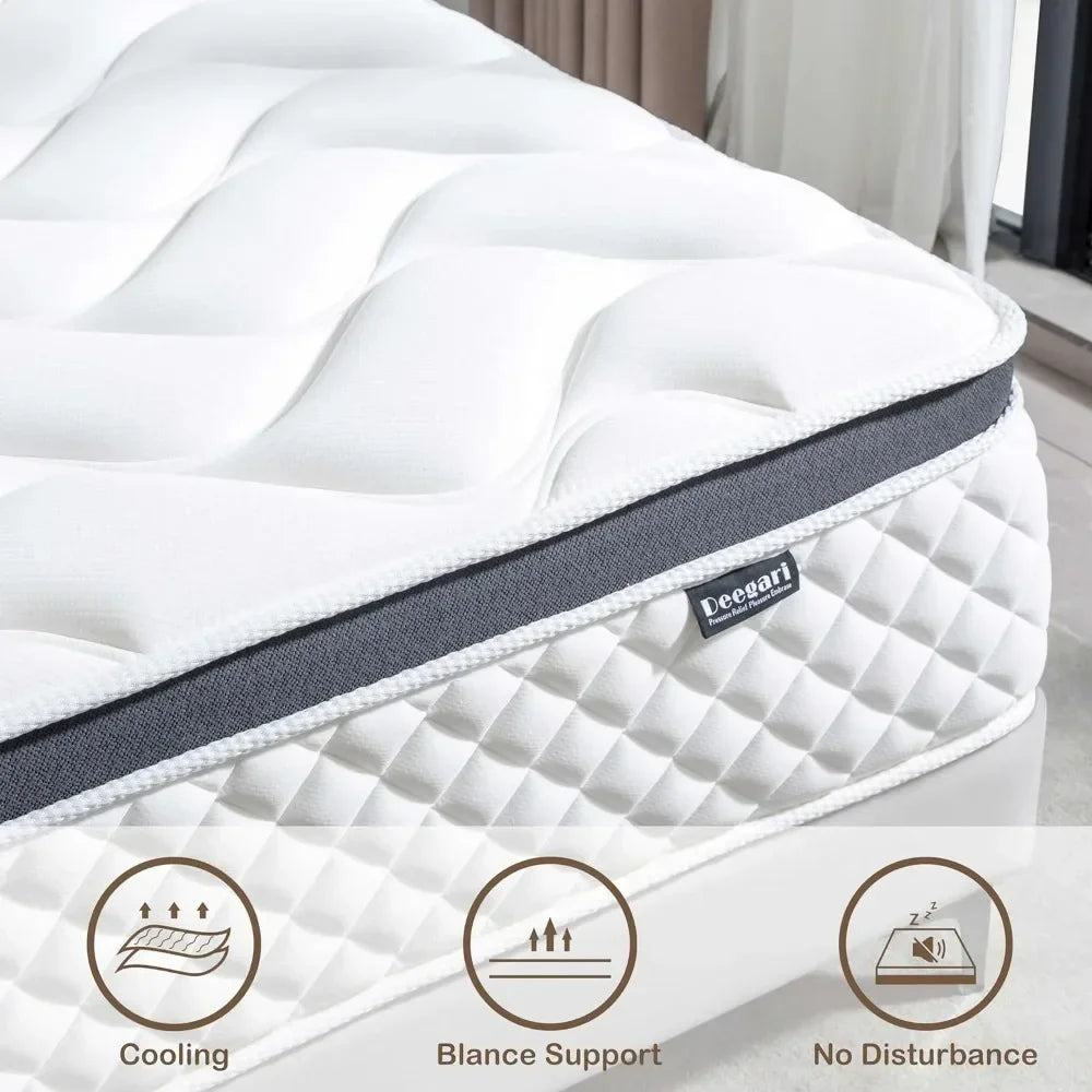 Queen size Mattress, 12 Inch, Gel Memory Foam, Pocket Spring , Motion Isolation, Medium
