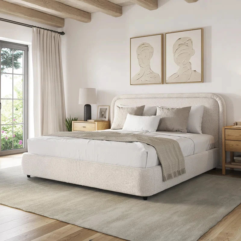 Fashionable white cream twin luxury light comfortable bed,