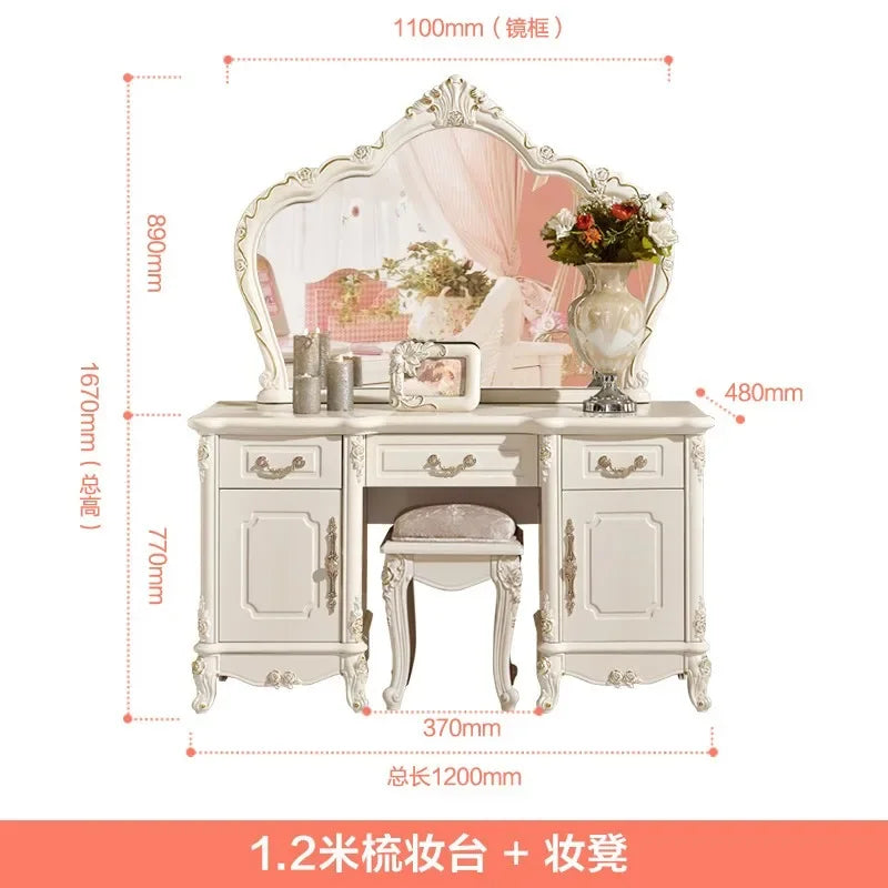 Nordic European Luxury  Girls Wooden White Tall Makeup Vanity