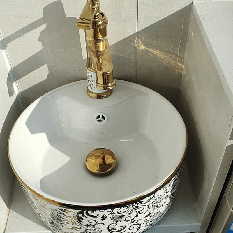 American Golden Ceramic Countertop Luxury Creative Balcony Washing Sink