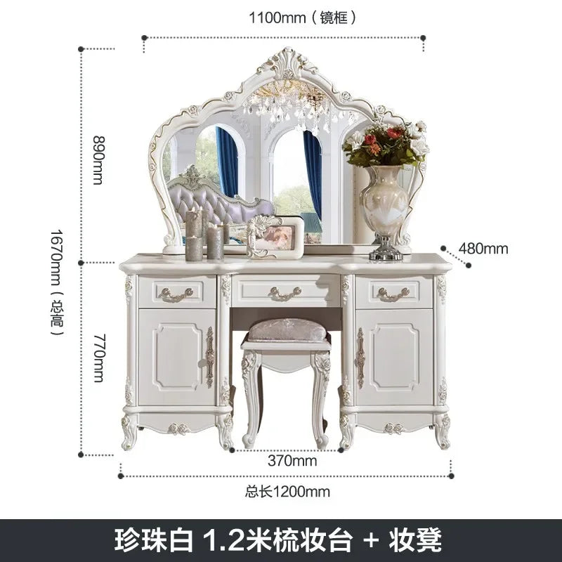 Nordic European Luxury  Girls Wooden White Tall Makeup Vanity