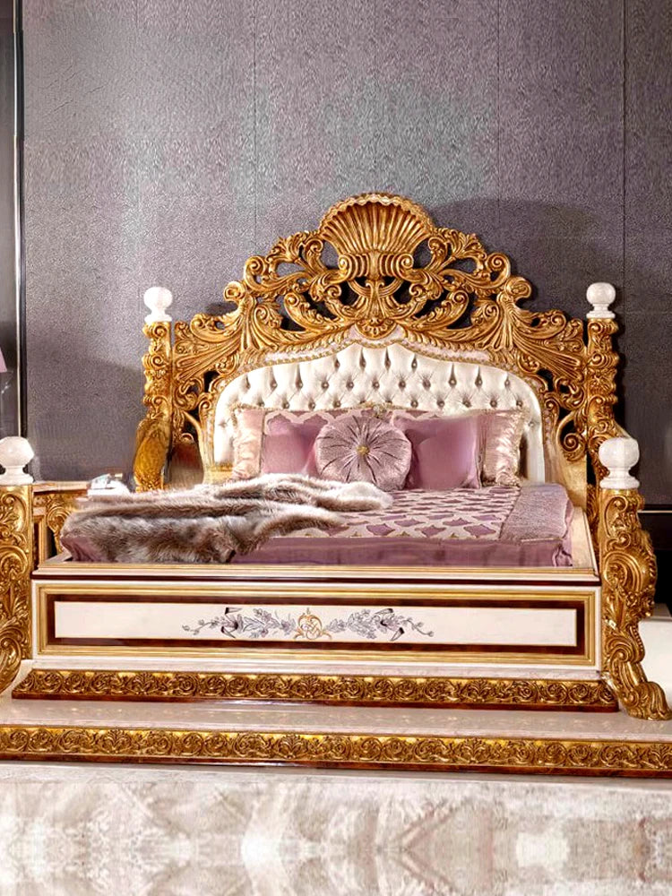 French style palace Customized solid wood carved double bed  high-end, grand, beautiful, European style light luxury