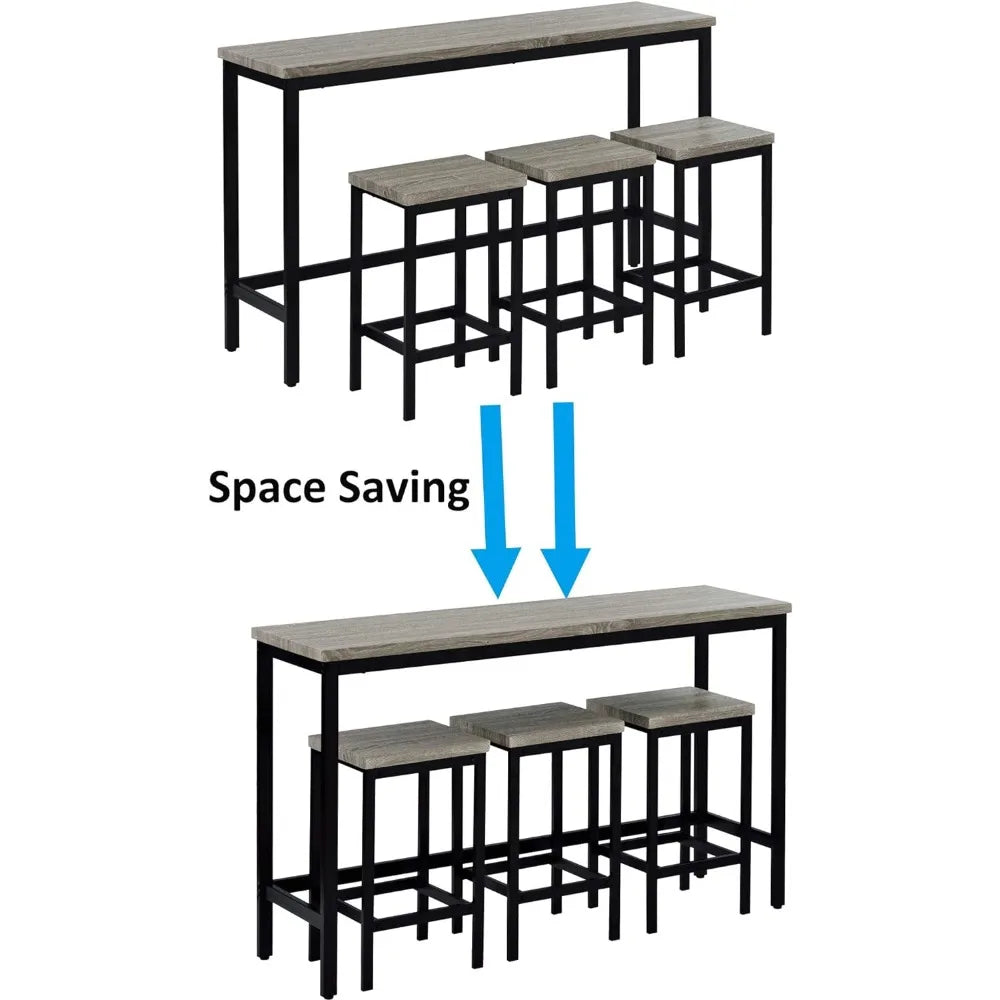 Dining Table Set 4-Piece, 3 Stools and Side Tables,  Footrest