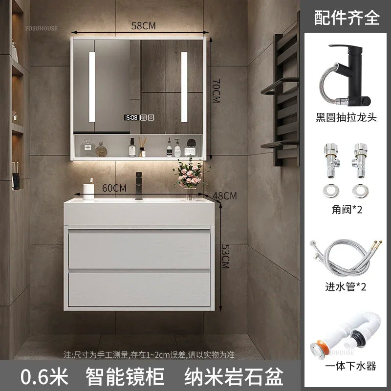 Solid Wood Luxurious Cabinet Mirror Combination Ceramic Integrated Basin Cabinets