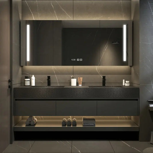 Modern Black  Slate Intergrated Seamless Washbasin with Sink, vanity with drawers