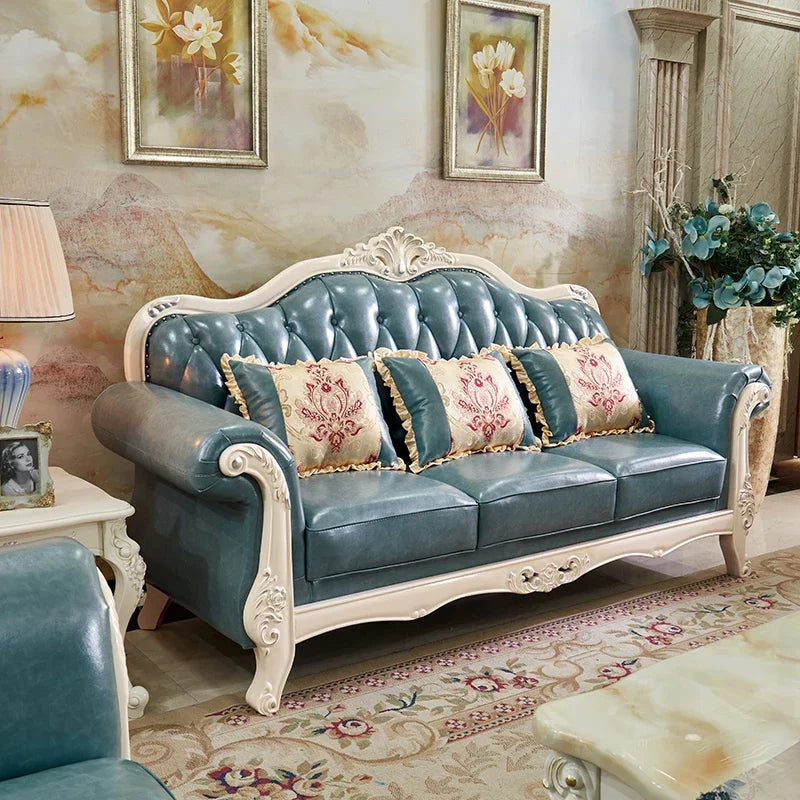 Nordic  Leather Brown Sofa Set Luxury European Design Modern Style Sofa Full Set  3 Seater