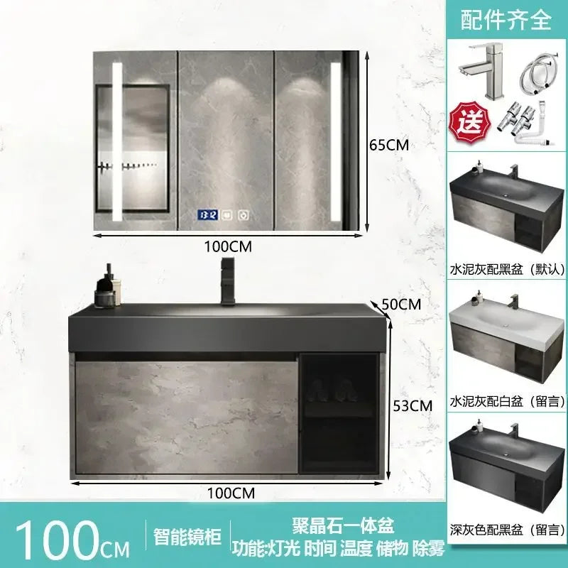 Rock Integrated Washbasin ,  Vanity Cabinets with Sink, Smart Modern mirror cabinet