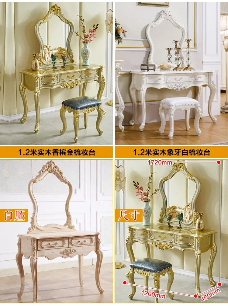 Nordic Wood European Vanity. Luxury  Dressing Table. Mirror Princess Salon