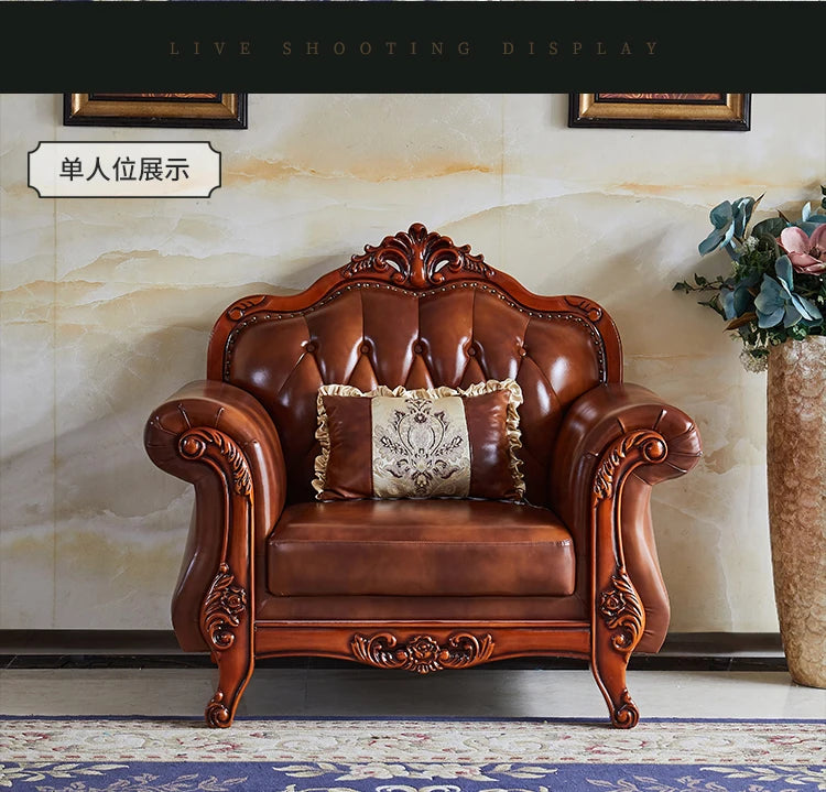 Nordic  Leather Brown Sofa Set Luxury European Design Modern Style Sofa Full Set  3 Seater