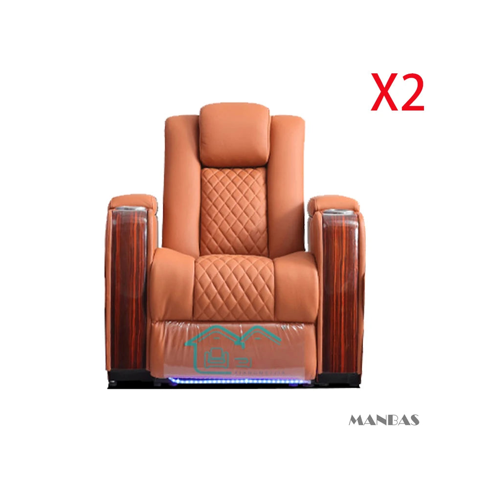 Home Theater Seating – Adjustable Genuine Leather Recliner Chairs with Cup Holder, luxury massage, electric dual motors