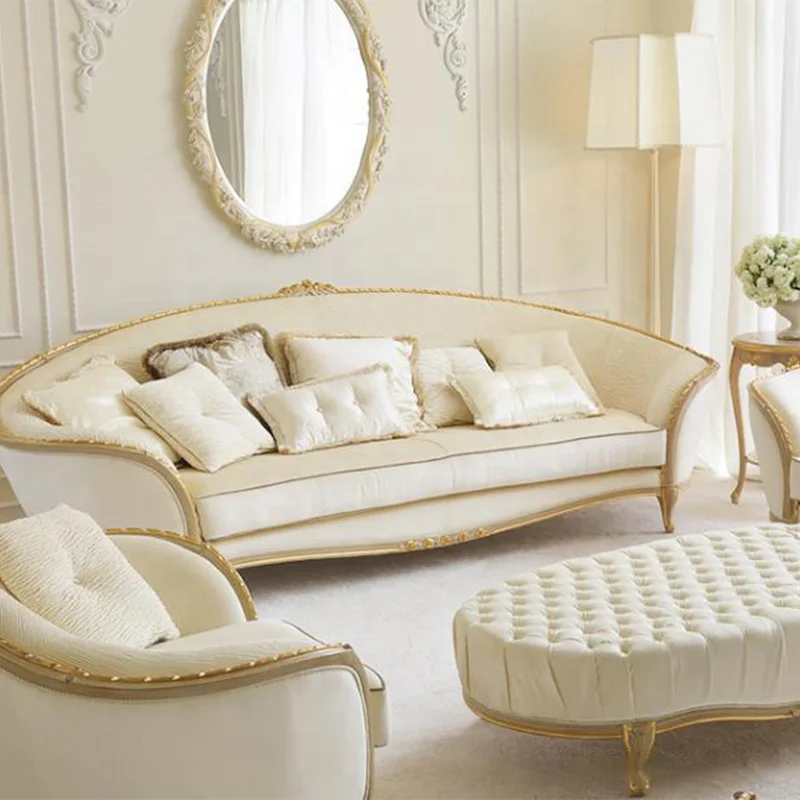 European style French sofa,  solid wood carved fabric arc 123 combo design