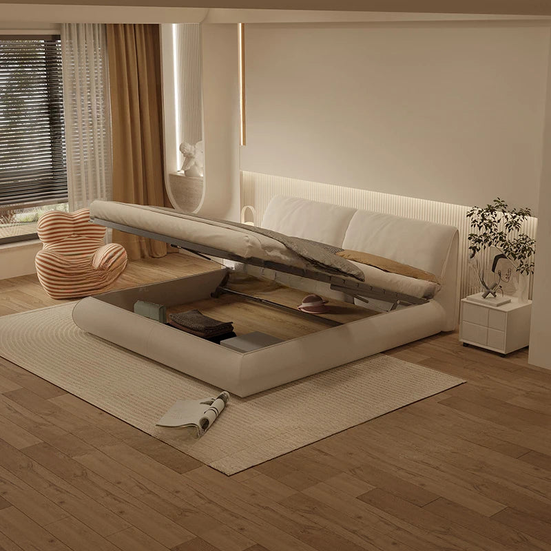 Nordic White Designer Luxury Wood Modern Full Size Sleeping Bed