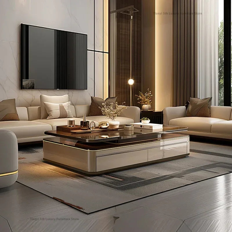 Nordic Modern Villa Luxury Design Glass Low Wooden Tables