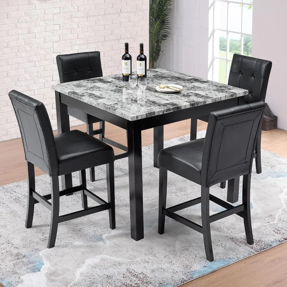 Wooden Dining Table Set with 4 Chairs Nordic Square, Black